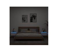 vidaXL Tables de Chevet Murales avec Lumières LED 2 pcs, Armoires de Nuit, Tables de Nuit Chambre, Moderne, Blanc Bois 836827