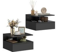 Tables de chevet murales - Lot de 2 - Avec tiroir - Design suspendu - Bois - 35 x 32 x 22,5 cm - Noir