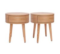 Tables de chevet rondes en bois clair avec tiroir (lot de 2) judith