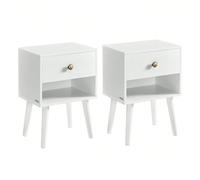 Tables de Chevet, Tables Basses avec Tiroir et Compartiment Ouvert, Pieds en Bois, pour Salon, Chambre, Canapé, Noir Boisé/ Blanc Neige À propos de cet article[ÉLÉGANCE MINIMALISTE]Ces tables basses a