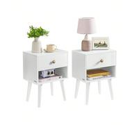 Tables de Chevet, Tables Basses avec Tiroir et Compartiment Ouvert, Pieds en Bois, Tables pour Salon, Chambre, Canapé, Blanc Neige [ÉLÉGANCE MINIMALISTE]Ces tables basses avec leurs lignes épurées, le