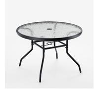 Tables de jardin - HELLOSHOP26 - Table ronde 70 cm - Verre trempé - Cadre métal - Trou parasol 4,2 cm