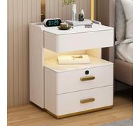 Tables de nuit pour chambres à coucher, table de nuit intelligente avec serrure à empreintes digitales et comptoir à dalle double couche, dosseret surélevé pour un rangement sécurisé des objets de