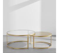 Tables gigognes en acier doré et verre 90x42x90cm Transparent