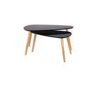 HOME DECO FACTORY - HD6404 Table Gigogne en Bois Design Galet - Duo de Tables - Composition Pin MDF - Dimensions 80 x 50 x 40 cm et 70 x 35 x 45 cm - Couleur Noir