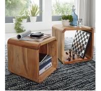 Tables gigognes en bois massif WOHNLING - Set de 2 - Style campagnard Cubes Shelf Nature