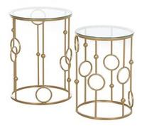 HOMCOM Lot de 2 Tables Basses Rondes Table d’Appoint Bout de Canapé Design Élégant Plateau en Verre Trempé Ø 41 x 57 cm et Ø 36 x 51 cm Or