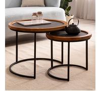 Tables Gigognes - WOHNLING - Lot de 2 - Bois Massif - Ronde - Design Moderne