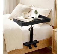 Tablette de lit à accrocher 35 x 20 cm, Étagère de chevet avec clip, rangement pour câbles et tige métallique, table de chevet amovible pour lit superposé, petit appartement, camping-car (Noir)