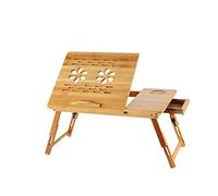 Tablette inclinable, Bureau de lit, Plateau de lit Petit déjeuner, Table de Chevet en Bambou Pliable, Hauteur Réglables, Porteur 10kg, pour Petit Dejeuner,66 * 30 * 35cmB (Couleur Bois)