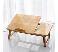 Tablette inclinable, Bureau de lit, Table de Chevet en Bambou Pliable, Plateau de lit Petit déjeuner, Hauteur Réglables, Porteur 10kg, pour Petit Dejeuner-66 * 30 * 35cmA (Couleur Bois)