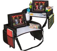 Tablette pour enfant avec surface d'écriture | Indispensable en voyage | Support de table | Porte-gobelet | Rangement pour jouets | Organiseur pour avion et siège auto (lot de 2)