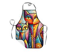 Tablier Chat géométrique Serveurs Tabliers 52x72cm Café | Robuste Tablier de Cuisine Résistant à l'Huile Tabliers Femme pour Restaurant Jardin