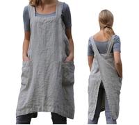 Tablier croisé pour femme avec poches, style japonais, pour le travail, le jardinage, la cuisine, la peinture et la pâtisserie -