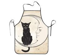 Tablier Cuisine Chat noir assis sur la lune Tabliers de Service 52x72cm | Réglable Chef Tablier Robuste Tabliers Femme pour Familial Jardin