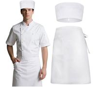 Tablier Cuisine Homme Chapeau Chef - Matière Anti-Tache Poches Pratiques Réglable Cuisine Professionnelle Amateur Blanc
