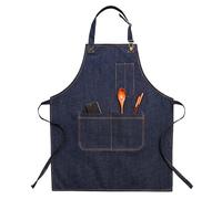 Tablier de chef en denim, tablier de travail en jean, tablier de cuisine pour homme et femme avec sangles réglables et grandes poches pour salon, barbier, barbecue, barbecue, bleu, taille M