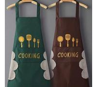 Tablier de cuisine à la mode avec imprimé d'ustensiles dorés - Tablier de cuisine imperméable et réglable avec poches - Cadeau de pendaison de crémaillère idéal pour la mère ou le père chef - Noir/Ver
