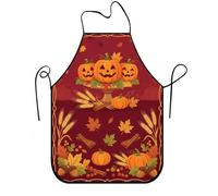 Tablier de cuisine citrouilles Halloween thème récolte citrouilles | Thème récolte d'automne, tablier à bavette, illustration Jack-o'-lanterne, motifs de blé et de feuilles d'érable