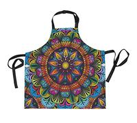 Tablier de cuisine de qualité avec poches - Motif mandala floral indien - Pour homme et femme - Pour cuisine, restaurant, café, serveur - Col réglable, multicolore