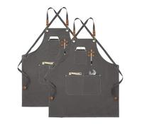 Tablier de cuisine en toile (2 pièces), tablier de travail avec 3 poches, sangle réglable, tablier de barbecue imperméable professionnel pour homme femme pour coiffeur, cuisine, jardinier, gris, 120