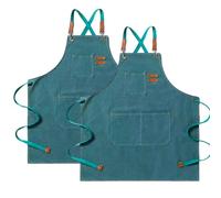 Tablier de cuisine en toile (2 pièces), tablier de travail avec 3 poches, sangle réglable, tablier de barbecue imperméable professionnel pour homme femme pour coiffeur, cuisine, jardinier, gris, 120