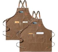 Tablier de cuisine en toile (2 pièces), tablier de travail avec 3 poches, sangle réglable, tablier de barbecue imperméable professionnel pour homme femme pour coiffeur, cuisine, jardinier, gris, 120