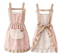 Tablier de Cuisine Femme Réglable avec Poches, Tablier de Jardinage, Tablier Servpour Cuisine, Restaurant, Café et BBQ, Design Floral, Taille Unique, Rose