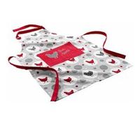 Douceur d'Intérieur Tablier de cuisine Suzette – coton imprimé avec poche, 84 cm Rouge & Gris