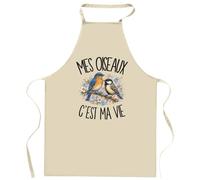 Tablier de Cuisine Mes oiseaux c'est ma vie | Coton 90 × 60 cm Cou Ajustable Nouage dans le Dos | Pâtisserie Barbecue Atelier | Cadeau Passionné et Passionnée D'oiseaux Homme Femme Fête des Pères