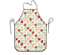 Tablier de cuisine motif floral coccinelle pour la cuisine, tablier de cuisine motif jardin vintage, tablier de cuisine botanique printanier lavable pour barbecue jardinage, blanc, 24x31 Inch
