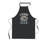 Tablier de Cuisine Noir La mécanique c'est la vie | Coton 90 × 60 cm Cou Ajustable Nouage dans le Dos | Pâtisserie Barbecue Atelier | Cadeau Mécanicien Mécanicienne Homme Femme Fête des Pères