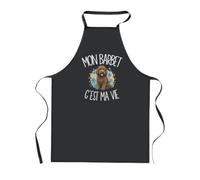 Tablier de Cuisine Noir Mon Barbet c'est ma vie C'est La Vie | Coton 90 × 60 cm Cou Ajustable Nouage dans le Dos | Pâtisserie Barbecue Atelier | Cadeau Propriétaire Chien Homme Femme Fête des Pères