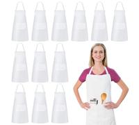 Tablier De Cuisine Pour Hommes Et Femmes: 12 Pièces Tablier à Bavette Réglable Avec 2 Poches, Tabliers De Travail Unisexe, Tabliers De Cuisine Imperméables Pour Cuisines, Restaurant, Café (Blanc)
