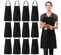 Tablier De Cuisine Pour Hommes Et Femmes: 12 Pièces Tablier à Bavette Réglable Avec 2 Poches, Tabliers De Travail Unisexe, Tabliers De Cuisine Imperméables Pour Cuisines, Restaurant, Café (Noir)