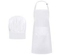 Tablier de Cuisine Toque de Chef, Blanc Tablier Réglable et Chapeau, Blanc Tablier Cuisine Homme Tablier Barbecue avec Deux Poches pour Homme Femme Restaurant Café Pâtisserie