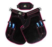 Tablier de maréché pour femme de 58,4 cm - Cuir et toile 500 g/m², réglable de 71,1 à 132,1 cm, maille aérée, rembourrage EVA, soutien lombaire - Noir avec rose, violet, vert (noir avec passepoil rose