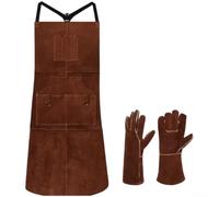 Tablier de soudage en cuir de vache avec gants, équipement de soudure en cuir résistant à la chaleur pour la fonte et la forge, vêtements de protection robustes avec grandes poches à outils, 105 x 60