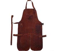 Tablier de soudage en cuir de vachette, résistant à la chaleur et ignifuge, 60 x 80 cm, avec poche pour soudure, travail du métal et menuiserie, réglable pour hommes et femmes (marron)
