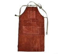 Tablier de soudage en cuir résistant à la chaleur pour le travail du bois et barbecue - 6 poches - Dos croisé - 65 x 115 cm - Marron