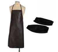 Tablier de soudage en cuir synthétique résistant à la chaleur, 97 x 63 cm, pour forgeron, vêtements de protection avec manches, marron et noir