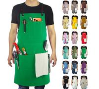 Tablier de travail multifonction en toile de coton, plusieurs poches, poids croisé réglable, barbecue, cuisine, café ou atelier, tablier pour homme et femme, tailles M à XXL (vert)