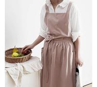 Tablier en coton et lin doux, tablier rétro rose réglable décontracté pour femme pour fleuriste, café et cuisine