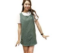 Tablier en coton et lin doux uni de style japonais, deux poches, bord rond