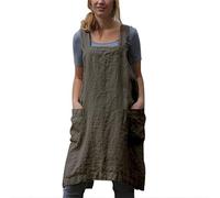 Tablier en coton et lin uni style japonais en forme de X pour cuisine, cuisine, jardinage, avec 2 poches Pinafore Tablier (vert, XXXXXL)
