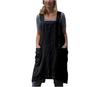 Tablier en coton et lin uni style japonais en forme de X pour cuisine, jardinage, avec 2 poches Pinafore tablier (noir, XL)