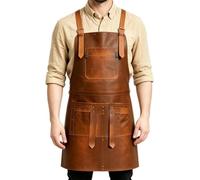 Tablier en cuir pour le travail du bois avec plusieurs poches, réglable | Tablier en cuir pour soudeur pour la cuisine, le barbecue, le travail du bois, l'artisanat, les maîtres du barbecue et