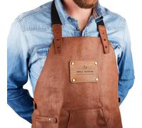 Tablier en cuir Unyqoos® "Grill Master" – Tablier de barbecue fabriqué à partir de 90 % de cuir recyclé (10 % de PU), couleur marron clair, réglable, dimensions 81 x 59,5 cm, surface de gravure 7 x 7 