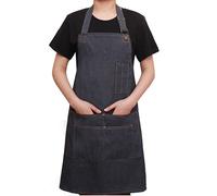 Tablier en denim, tablier de travail multifonctionnel réglable avec poches à outils avec pour barbier peintre artisan jardinier coiffeur barista tablier en denim anti. (bleu)