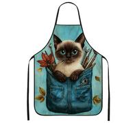 Tablier en jean motif chat siamois pour la cuisine, motif animal mignon pour barbecue, jardinage et chefs à domicile, tenue de cuisine inspirée de l'automne 1 pièce